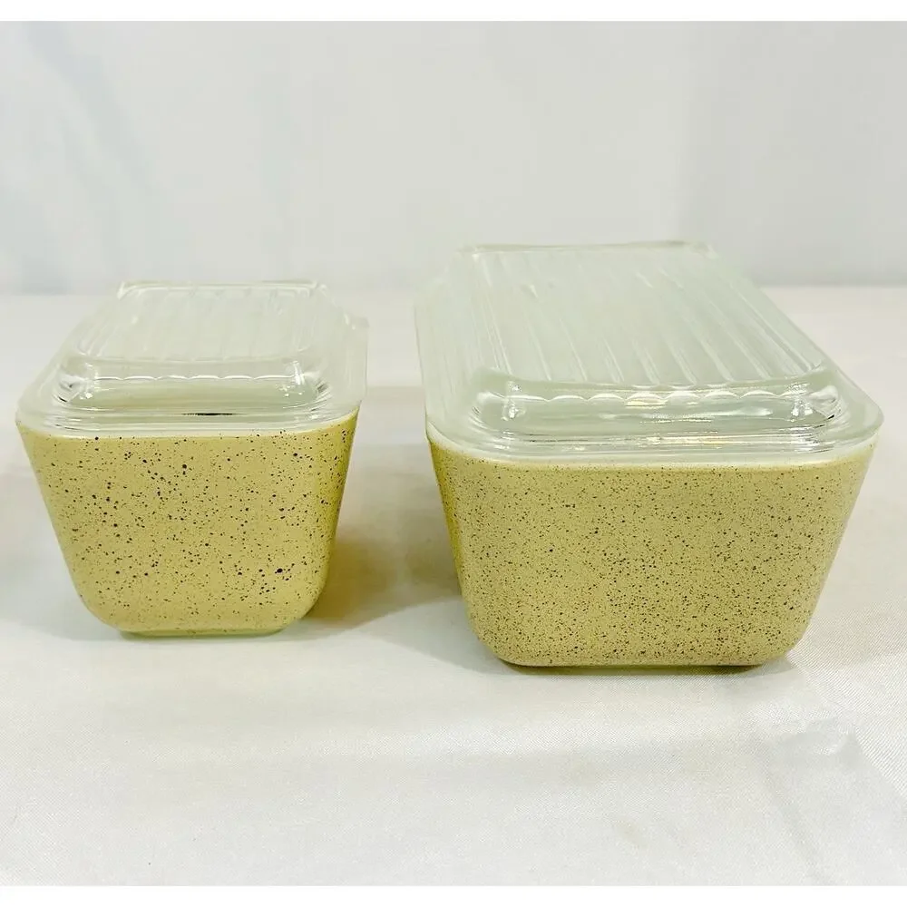 Pyrex HOMESTEAD Refrigerator Dishes Set of 2 ~ 501 & 502 w/ Clear Lids Vintage